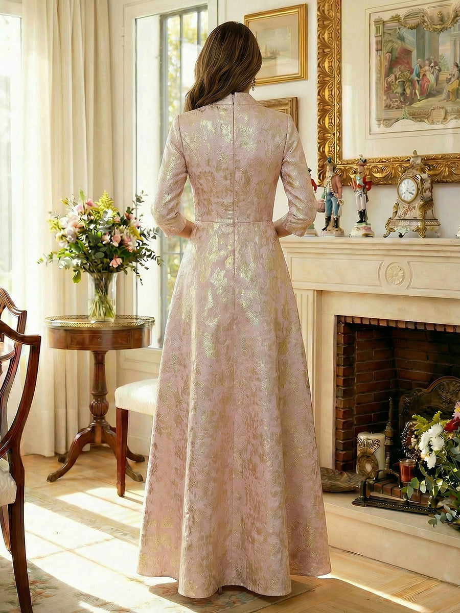 V Neck Jacquard Mother of the Bride Dresses with Flowers