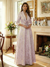 V Neck Jacquard Mother of the Bride Dresses with Flowers
