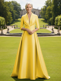 V Neck Satin Mother of the Bride Dresses with Long Sleeves