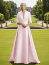V Neck Satin Mother of the Bride Dresses with Long Sleeves