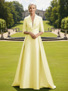 V Neck Satin Mother of the Bride Dresses with Long Sleeves