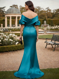 Off the Shoulder Satin Mother of the Bride Dresses with Sleeves