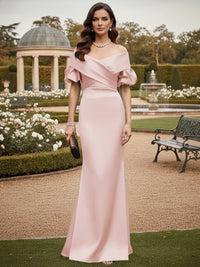 Off the Shoulder Satin Mother of the Bride Dresses with Sleeves