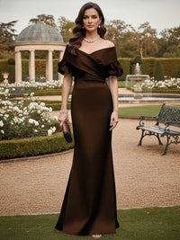 Off the Shoulder Satin Mother of the Bride Dresses with Sleeves