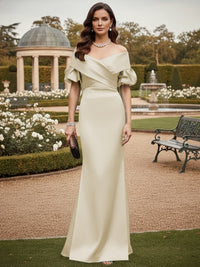 Off the Shoulder Satin Mother of the Bride Dresses with Sleeves