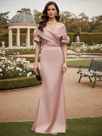 Off the Shoulder Satin Mother of the Bride Dresses with Sleeves