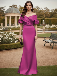 Off the Shoulder Satin Mother of the Bride Dresses with Sleeves