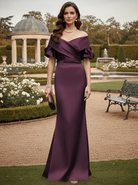 Off the Shoulder Satin Mother of the Bride Dresses with Sleeves