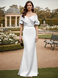 Off the Shoulder Satin Mother of the Bride Dresses with Sleeves