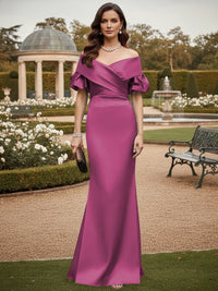Off the Shoulder Satin Mother of the Bride Dresses with Sleeves