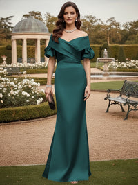Off the Shoulder Satin Mother of the Bride Dresses with Sleeves