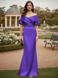 Off the Shoulder Satin Mother of the Bride Dresses with Sleeves