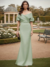 Off the Shoulder Satin Mother of the Bride Dresses with Sleeves