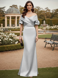 Off the Shoulder Satin Mother of the Bride Dresses with Sleeves