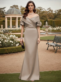 Off the Shoulder Satin Mother of the Bride Dresses with Sleeves