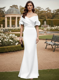 Off the Shoulder Satin Mother of the Bride Dresses with Sleeves