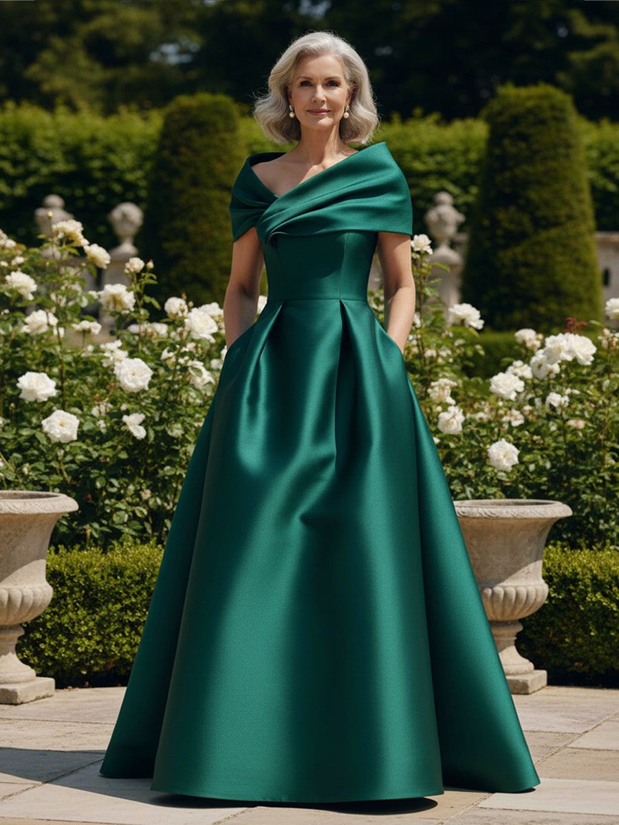 Off the Shoulder Satin A Line Mother of the Bride Dresses
