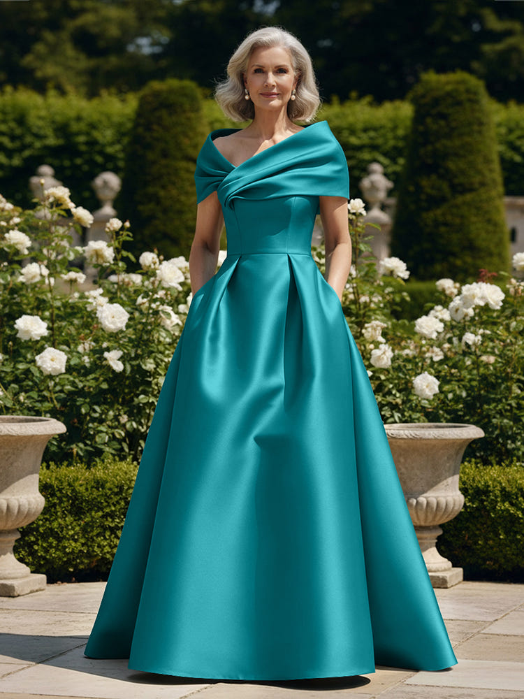 Off the Shoulder Satin A Line Mother of the Bride Dresses