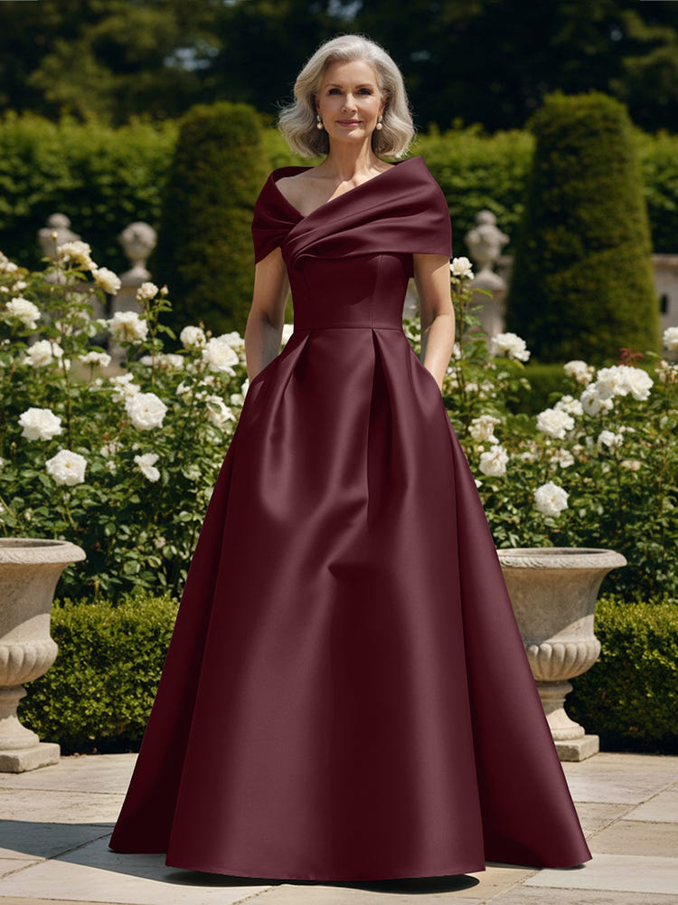 Off the Shoulder Satin A Line Mother of the Bride Dresses