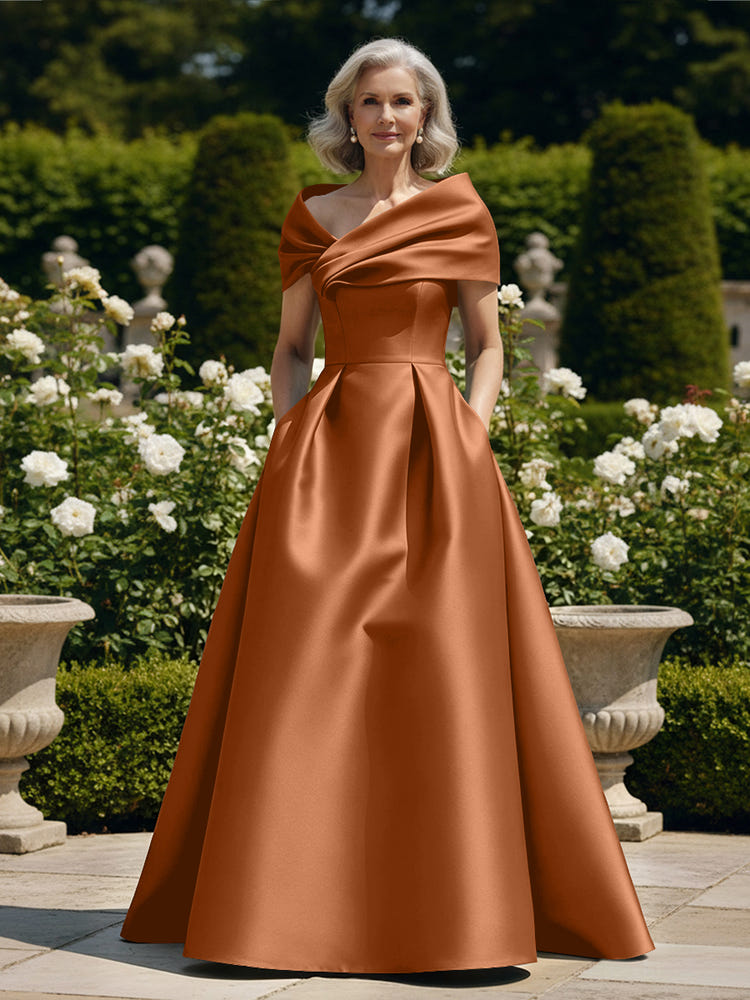 Off the Shoulder Satin A Line Mother of the Bride Dresses