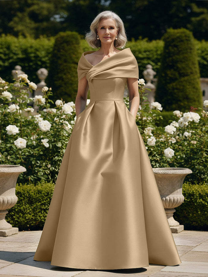 Off the Shoulder Satin A Line Mother of the Bride Dresses