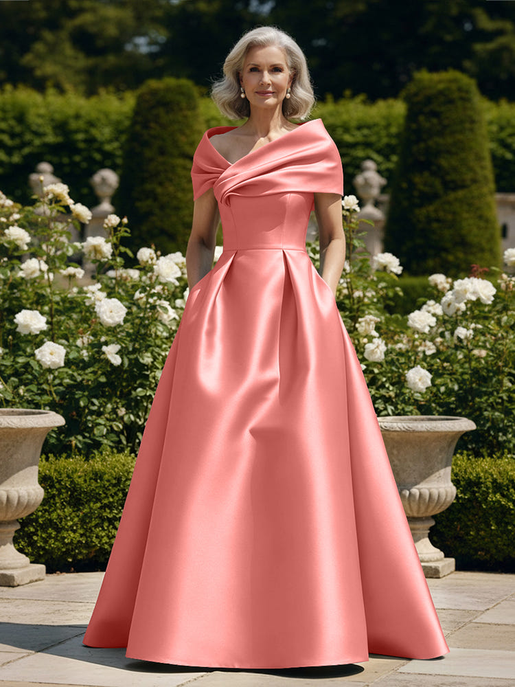 Off the Shoulder Satin A Line Mother of the Bride Dresses
