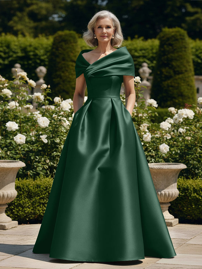 Off the Shoulder Satin A Line Mother of the Bride Dresses