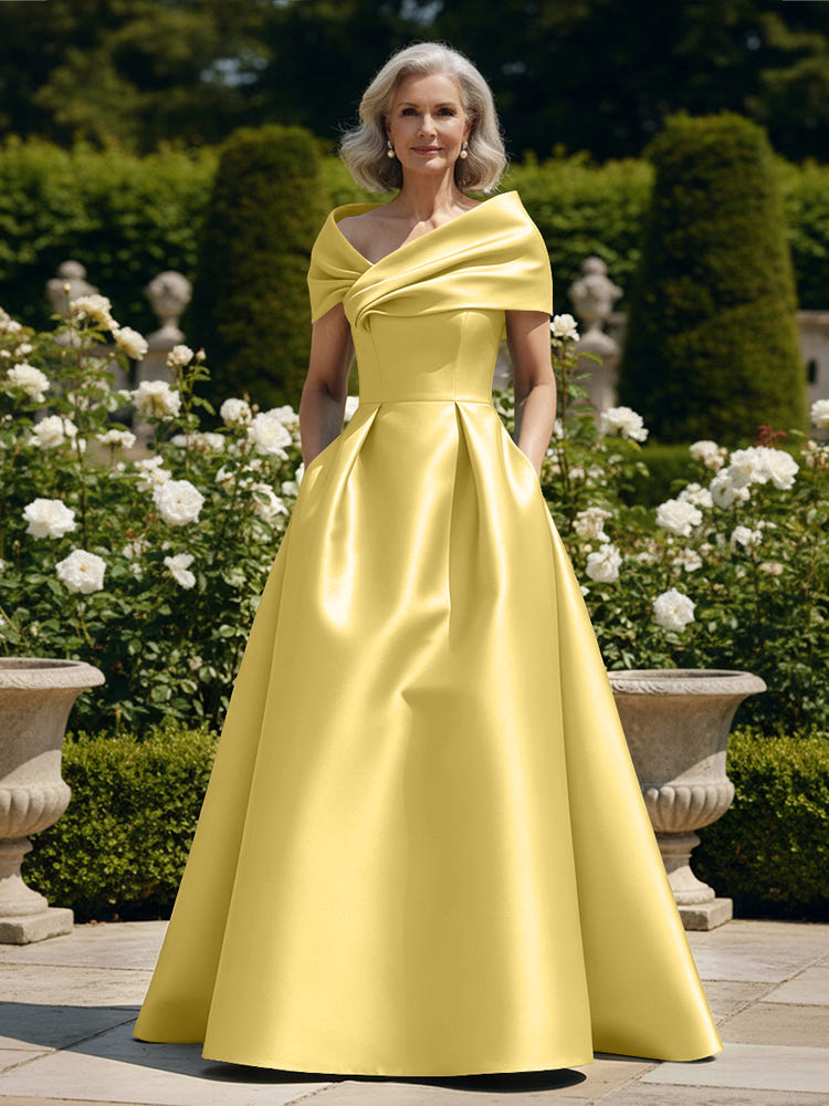 Off the Shoulder Satin A Line Mother of the Bride Dresses