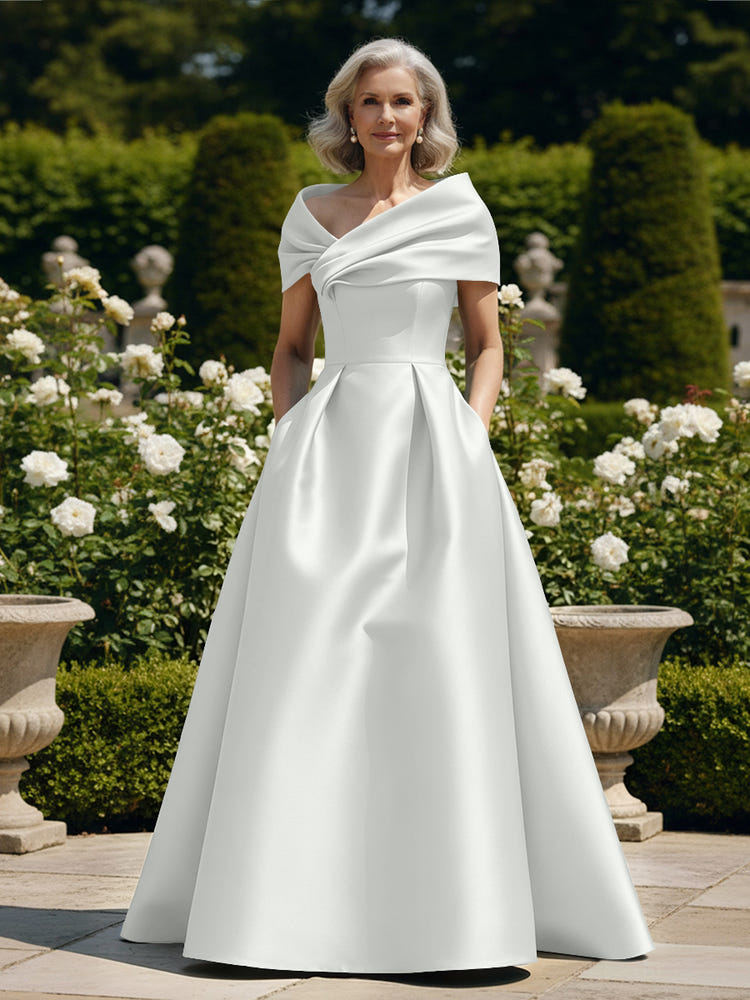 Off the Shoulder Satin A Line Mother of the Bride Dresses