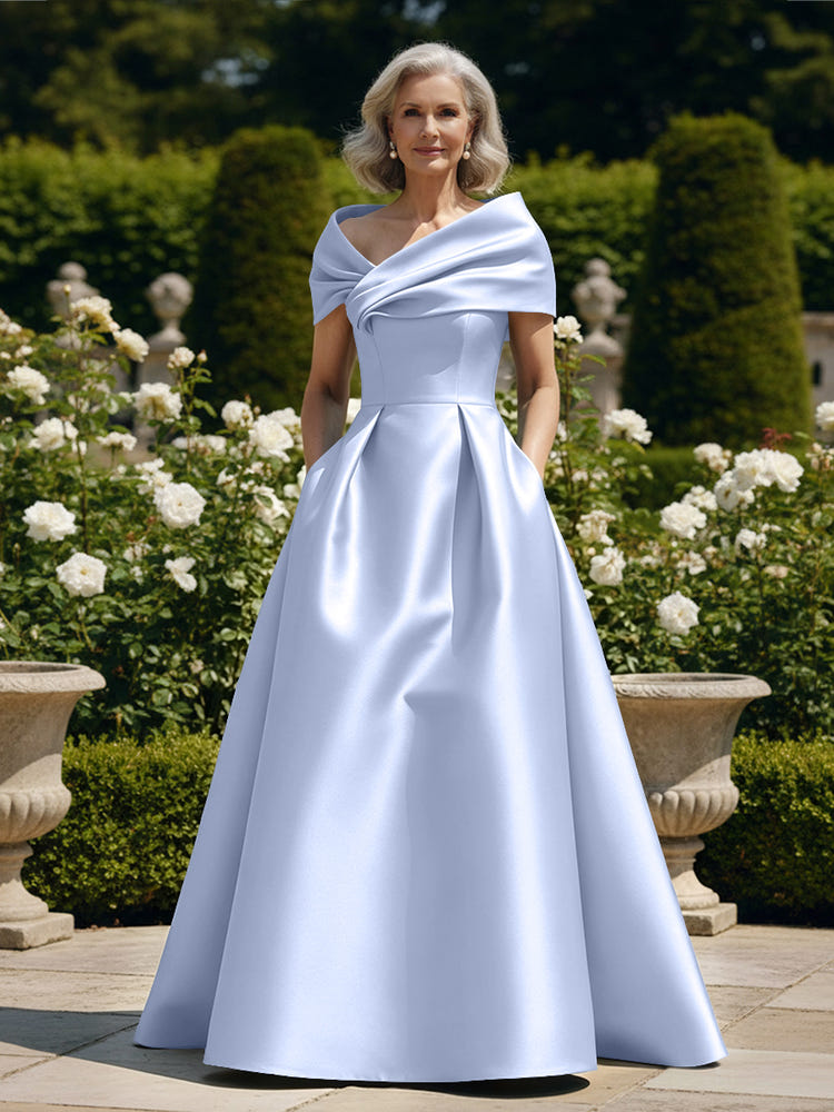 Off the Shoulder Satin A Line Mother of the Bride Dresses