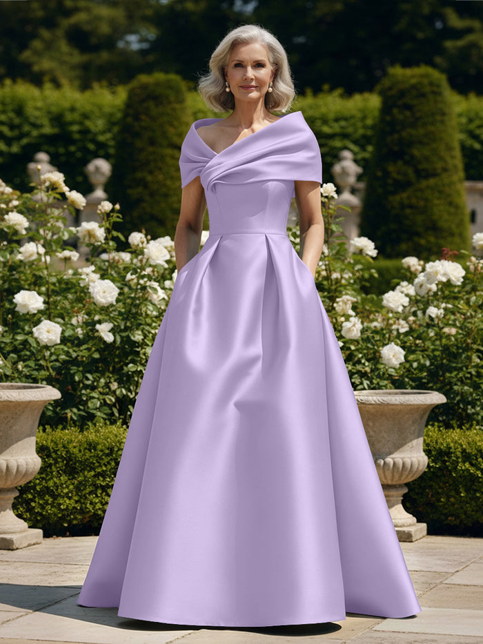 Off the Shoulder Satin A Line Mother of the Bride Dresses