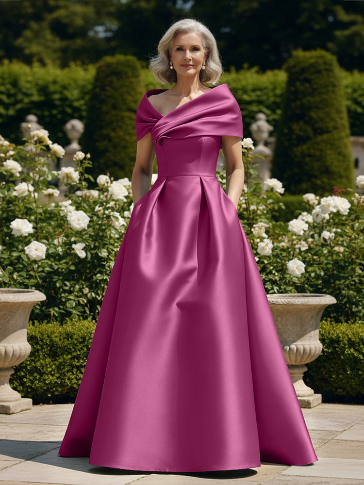 Off the Shoulder Satin A Line Mother of the Bride Dresses