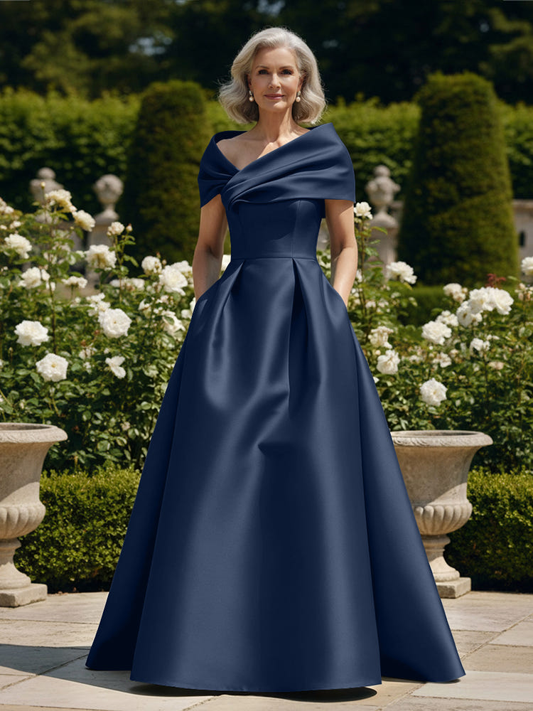 Off the Shoulder Satin A Line Mother of the Bride Dresses