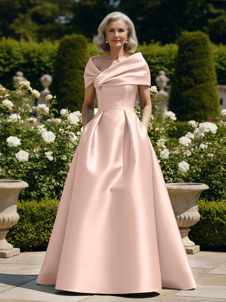 Off the Shoulder Satin A Line Mother of the Bride Dresses