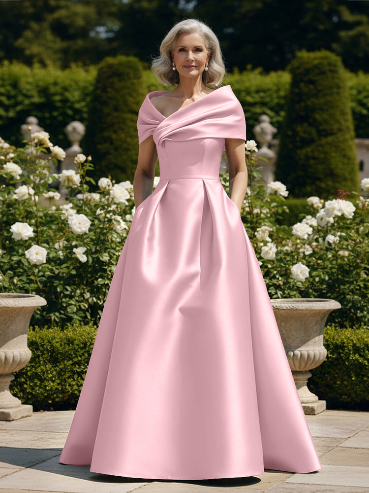 Off the Shoulder Satin A Line Mother of the Bride Dresses