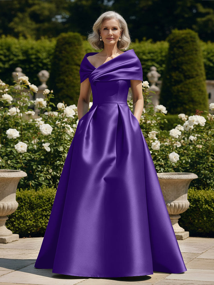 Off the Shoulder Satin A Line Mother of the Bride Dresses