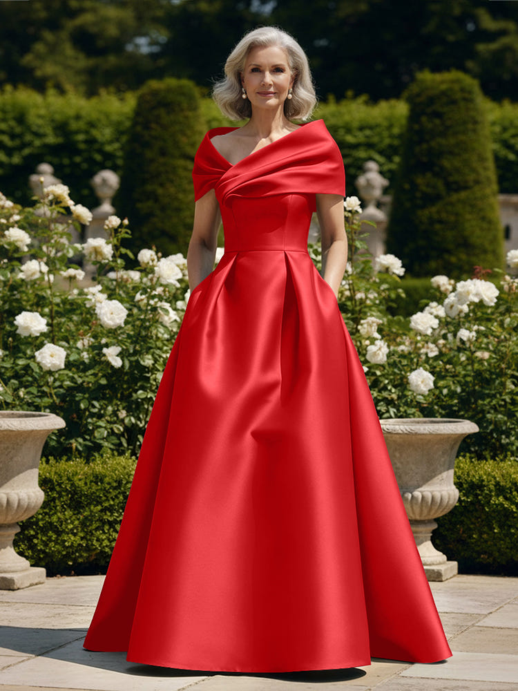 Off the Shoulder Satin A Line Mother of the Bride Dresses