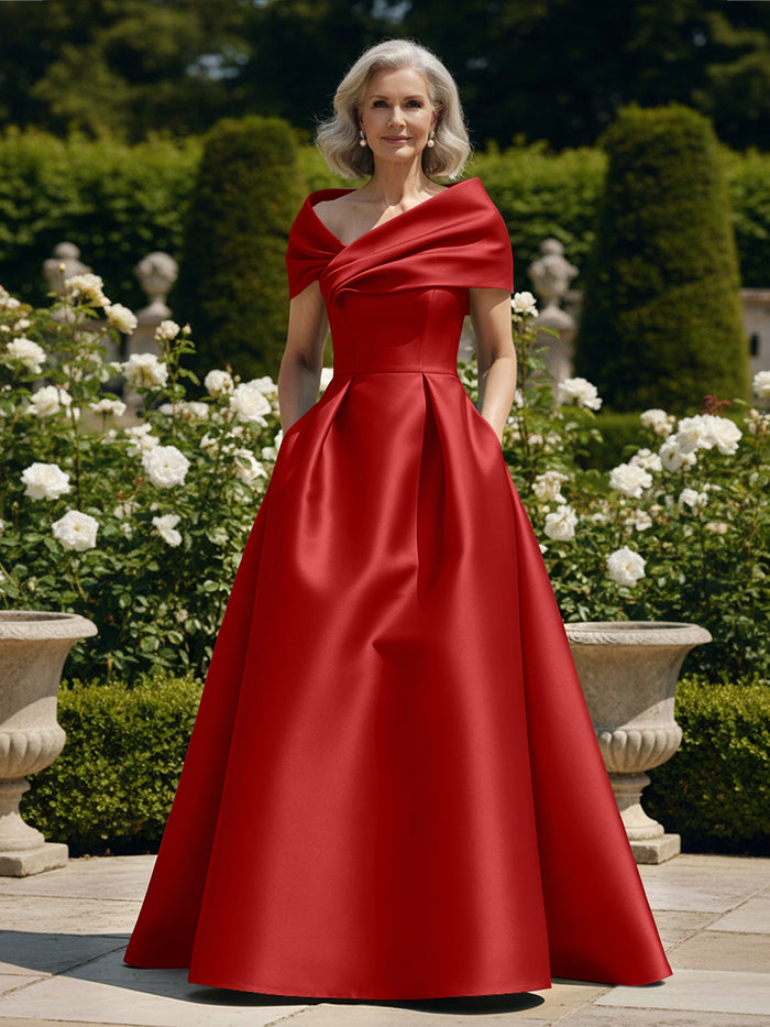 Off the Shoulder Satin A Line Mother of the Bride Dresses