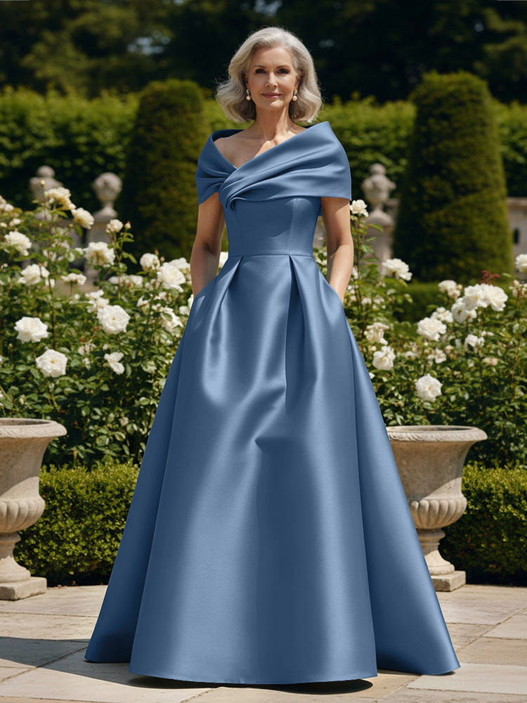 Off the Shoulder Satin A Line Mother of the Bride Dresses