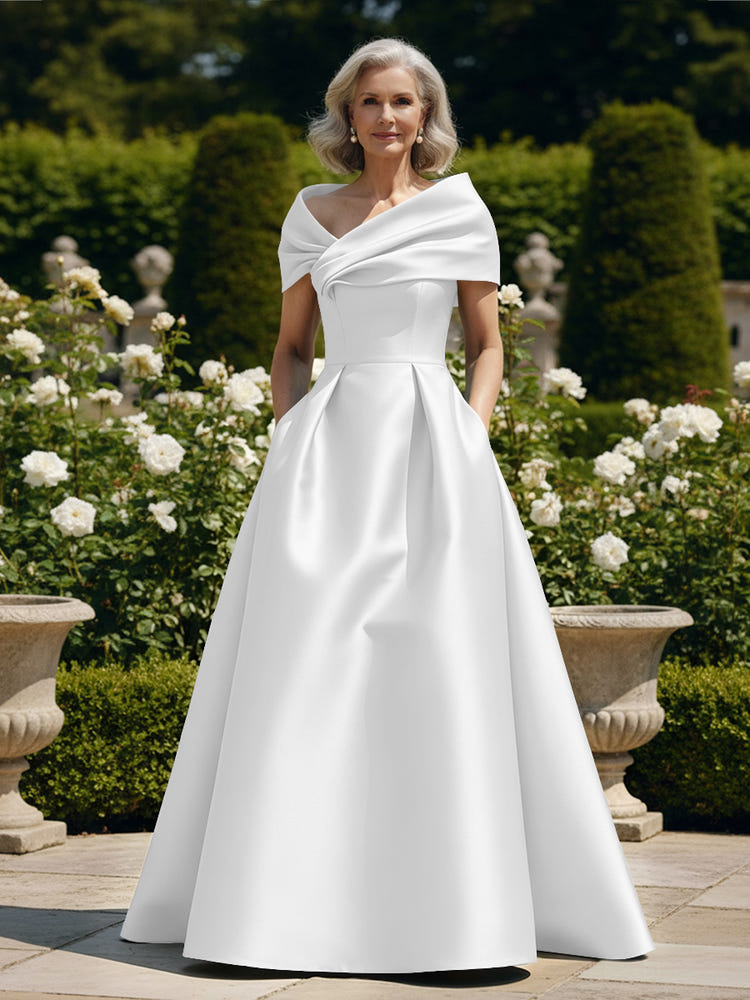 Off the Shoulder Satin A Line Mother of the Bride Dresses