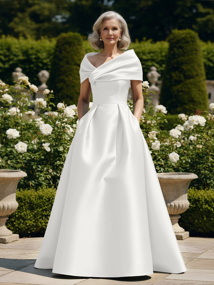 Off the Shoulder Satin A Line Mother of the Bride Dresses