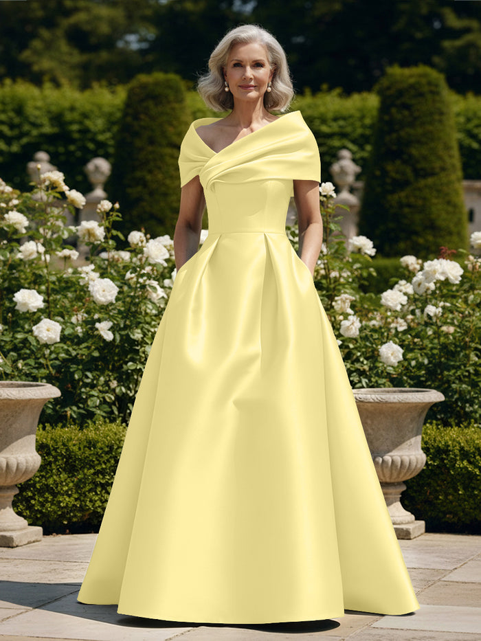 Off the Shoulder Satin A Line Mother of the Bride Dresses