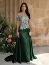 Satin A Line Off the Shoulder Mother of the Bride Dresses with Lace Flowers
