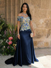 Satin A Line Off the Shoulder Mother of the Bride Dresses with Lace Flowers