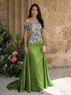 Satin A Line Off the Shoulder Mother of the Bride Dresses with Lace Flowers