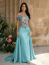 Satin A Line Off the Shoulder Mother of the Bride Dresses with Lace Flowers