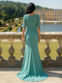 Half Sleeves V Neck Mother of the Bride Dresses with Lace Appliques