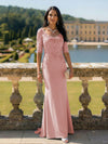 Half Sleeves V Neck Mother of the Bride Dresses with Lace Appliques