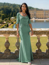 Half Sleeves V Neck Mother of the Bride Dresses with Lace Appliques
