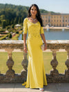 Half Sleeves V Neck Mother of the Bride Dresses with Lace Appliques